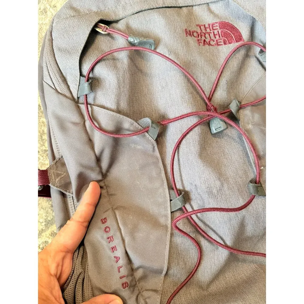 The North Face Borealis FlexVent Gray Burgundy Backpack Laptop Hiking Bag